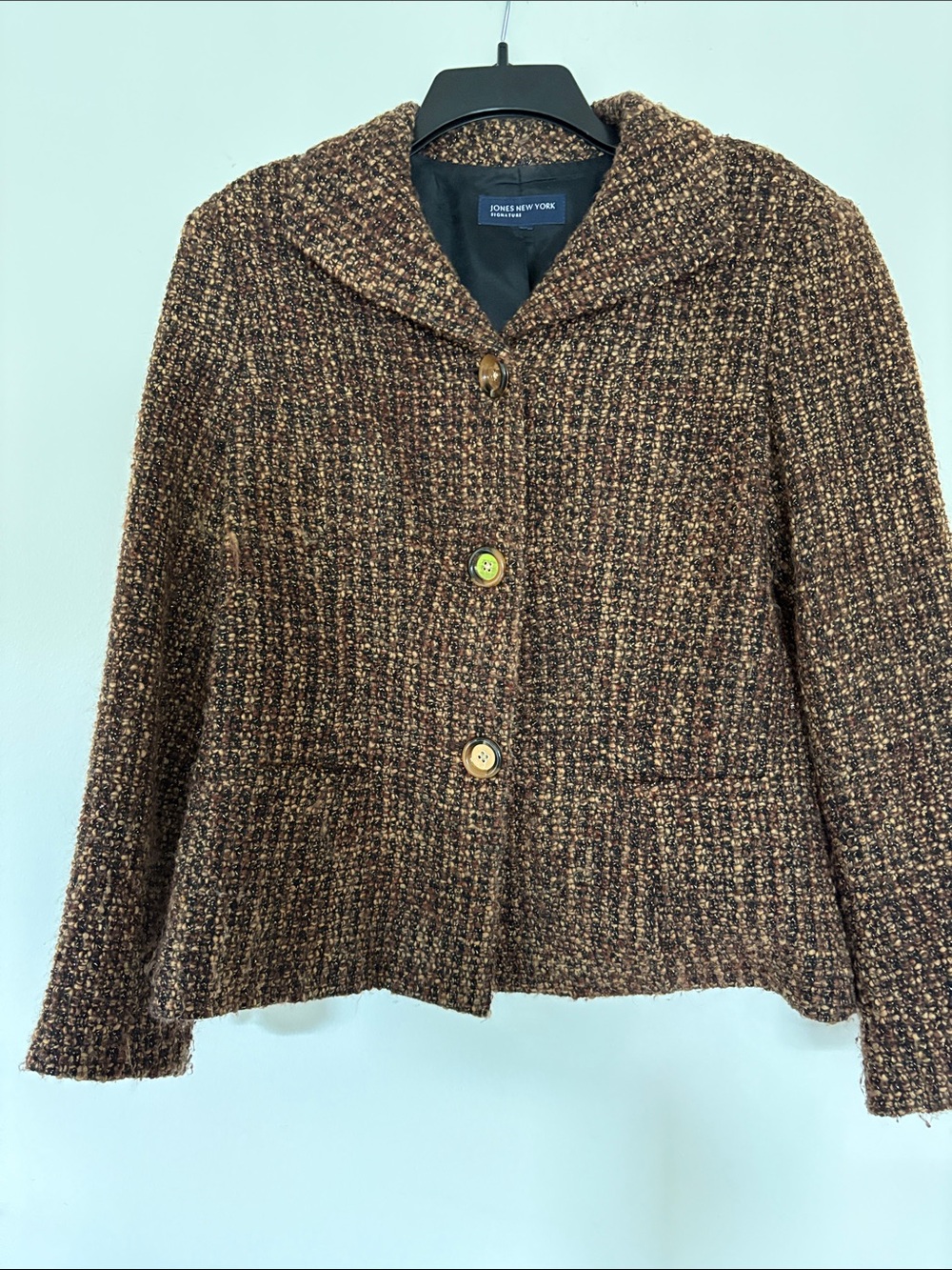 Jones New York Brown Tweed Blazer With Gold Flecks